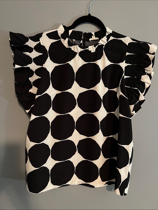 JODIFL Tops - JODIFL Black and White Polka Dot Ruffle Sleeve Blouse